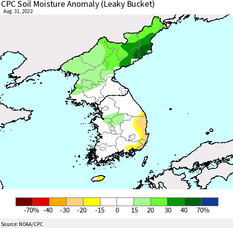 Korea CPC Soil Moisture Anomaly (Leaky Bucket) Thematic Map For 8/26/2022 - 8/31/2022