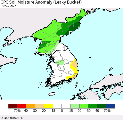 Korea CPC Soil Moisture Anomaly (Leaky Bucket) Thematic Map For 9/1/2022 - 9/5/2022