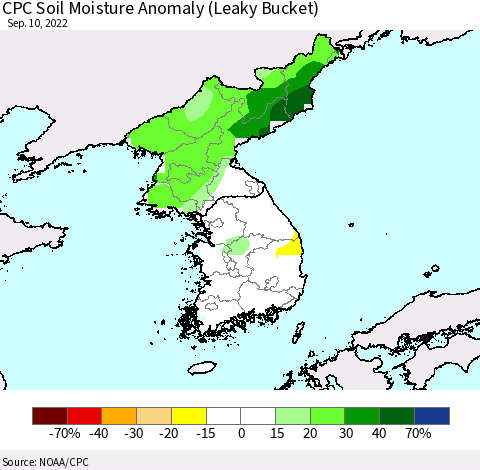 Korea CPC Soil Moisture Anomaly (Leaky Bucket) Thematic Map For 9/6/2022 - 9/10/2022