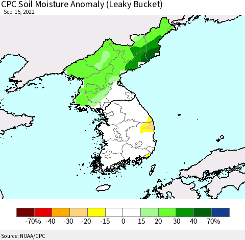 Korea CPC Soil Moisture Anomaly (Leaky Bucket) Thematic Map For 9/11/2022 - 9/15/2022