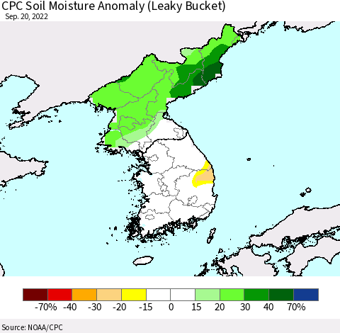 Korea CPC Soil Moisture Anomaly (Leaky Bucket) Thematic Map For 9/16/2022 - 9/20/2022