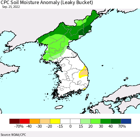 Korea CPC Soil Moisture Anomaly (Leaky Bucket) Thematic Map For 9/21/2022 - 9/25/2022
