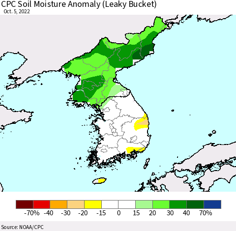 Korea CPC Soil Moisture Anomaly (Leaky Bucket) Thematic Map For 10/1/2022 - 10/5/2022