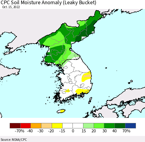 Korea CPC Soil Moisture Anomaly (Leaky Bucket) Thematic Map For 10/11/2022 - 10/15/2022