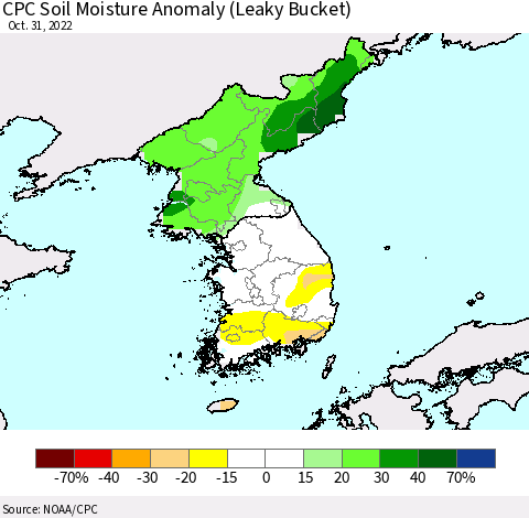 Korea CPC Soil Moisture Anomaly (Leaky Bucket) Thematic Map For 10/26/2022 - 10/31/2022