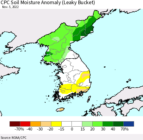 Korea CPC Soil Moisture Anomaly (Leaky Bucket) Thematic Map For 11/1/2022 - 11/5/2022