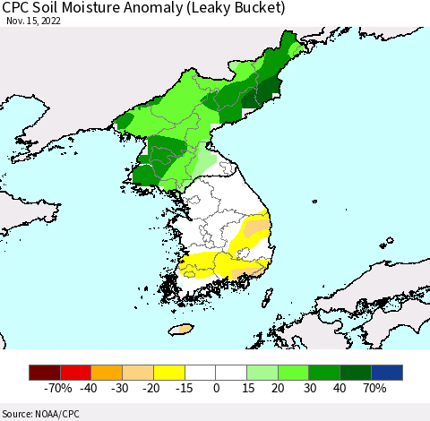 Korea CPC Soil Moisture Anomaly (Leaky Bucket) Thematic Map For 11/11/2022 - 11/15/2022
