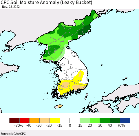 Korea CPC Soil Moisture Anomaly (Leaky Bucket) Thematic Map For 11/21/2022 - 11/25/2022