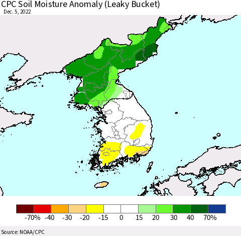 Korea CPC Soil Moisture Anomaly (Leaky Bucket) Thematic Map For 12/1/2022 - 12/5/2022
