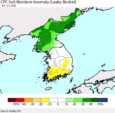 Korea CPC Soil Moisture Anomaly (Leaky Bucket) Thematic Map For 12/11/2022 - 12/15/2022