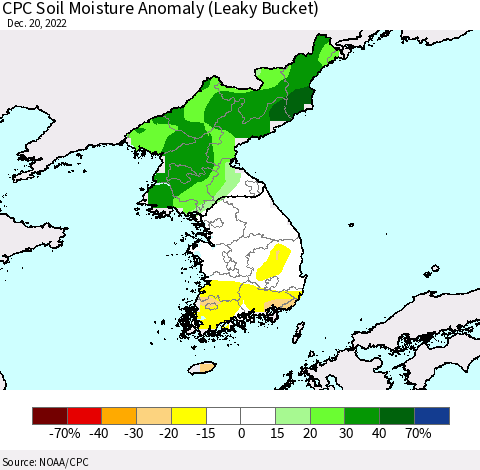 Korea CPC Soil Moisture Anomaly (Leaky Bucket) Thematic Map For 12/16/2022 - 12/20/2022