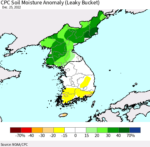 Korea CPC Soil Moisture Anomaly (Leaky Bucket) Thematic Map For 12/21/2022 - 12/25/2022