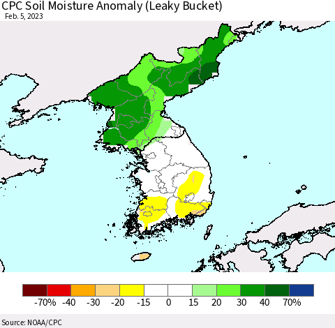 Korea CPC Soil Moisture Anomaly (Leaky Bucket) Thematic Map For 2/1/2023 - 2/5/2023