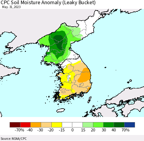 Korea CPC Soil Moisture Anomaly (Leaky Bucket) Thematic Map For 5/26/2023 - 5/31/2023