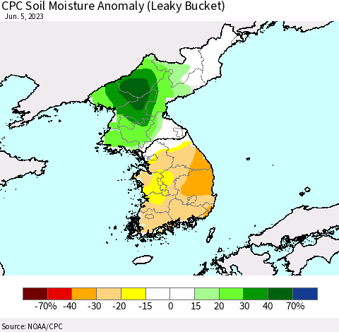Korea CPC Soil Moisture Anomaly (Leaky Bucket) Thematic Map For 6/1/2023 - 6/5/2023