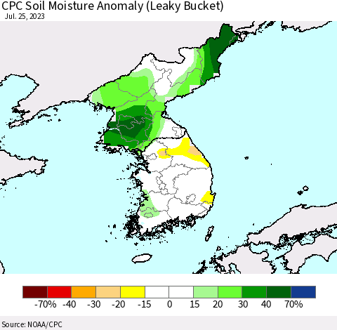 Korea CPC Soil Moisture Anomaly (Leaky Bucket) Thematic Map For 7/21/2023 - 7/25/2023