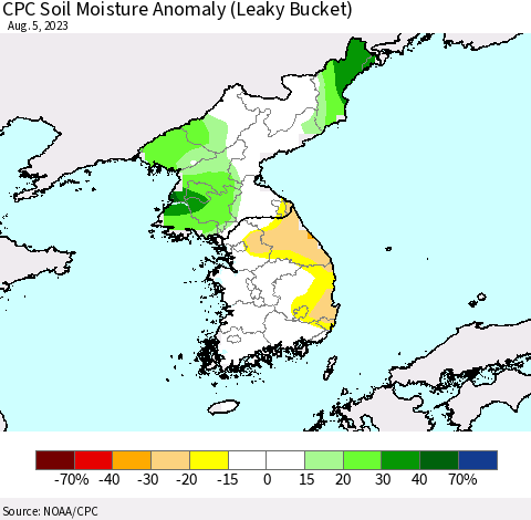 Korea CPC Soil Moisture Anomaly (Leaky Bucket) Thematic Map For 8/1/2023 - 8/5/2023