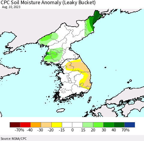 Korea CPC Soil Moisture Anomaly (Leaky Bucket) Thematic Map For 8/6/2023 - 8/10/2023