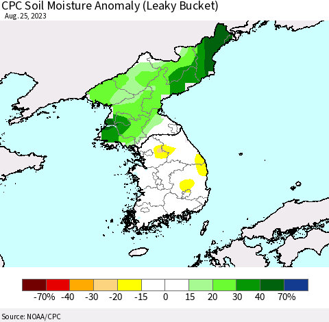 Korea CPC Soil Moisture Anomaly (Leaky Bucket) Thematic Map For 8/21/2023 - 8/25/2023