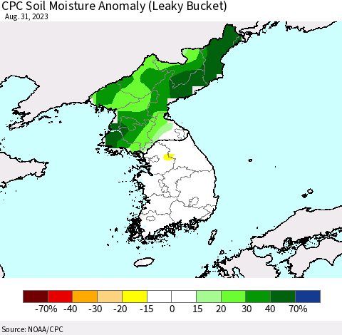 Korea CPC Soil Moisture Anomaly (Leaky Bucket) Thematic Map For 8/26/2023 - 8/31/2023