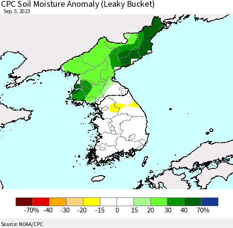 Korea CPC Soil Moisture Anomaly (Leaky Bucket) Thematic Map For 9/1/2023 - 9/5/2023