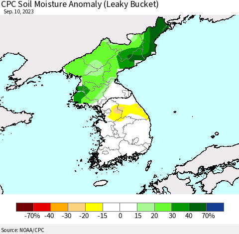Korea CPC Soil Moisture Anomaly (Leaky Bucket) Thematic Map For 9/6/2023 - 9/10/2023