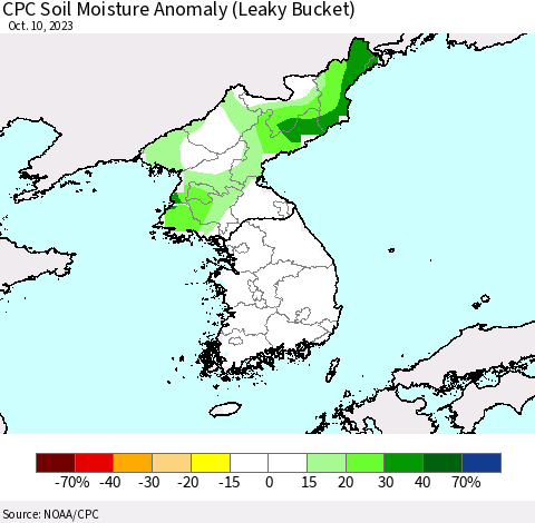 Korea CPC Soil Moisture Anomaly (Leaky Bucket) Thematic Map For 10/6/2023 - 10/10/2023