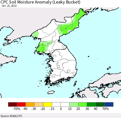 Korea CPC Soil Moisture Anomaly (Leaky Bucket) Thematic Map For 10/21/2023 - 10/25/2023