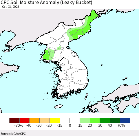 Korea CPC Soil Moisture Anomaly (Leaky Bucket) Thematic Map For 10/26/2023 - 10/31/2023