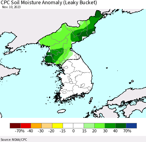 Korea CPC Soil Moisture Anomaly (Leaky Bucket) Thematic Map For 11/6/2023 - 11/10/2023