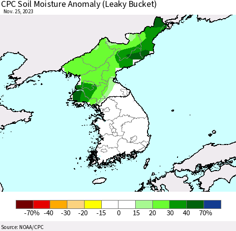 Korea CPC Soil Moisture Anomaly (Leaky Bucket) Thematic Map For 11/21/2023 - 11/25/2023