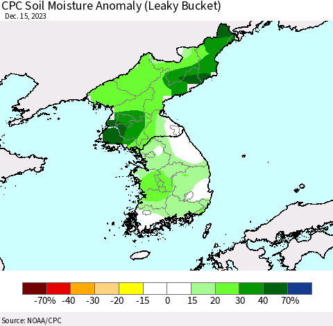 Korea CPC Soil Moisture Anomaly (Leaky Bucket) Thematic Map For 12/11/2023 - 12/15/2023
