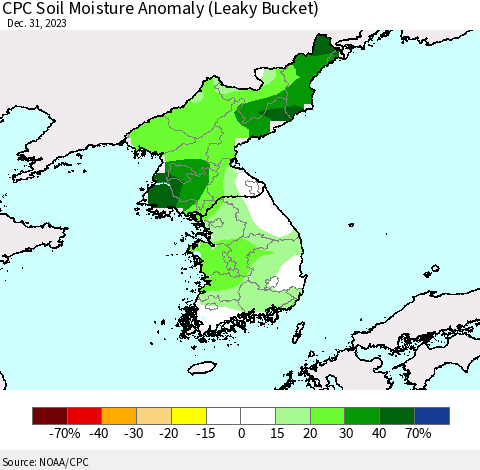 Korea CPC Soil Moisture Anomaly (Leaky Bucket) Thematic Map For 12/26/2023 - 12/31/2023