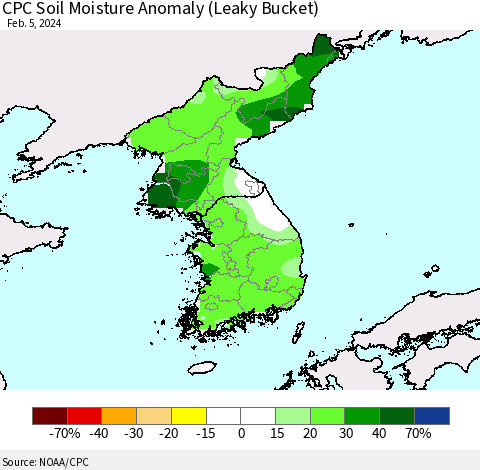 Korea CPC Soil Moisture Anomaly (Leaky Bucket) Thematic Map For 2/1/2024 - 2/5/2024