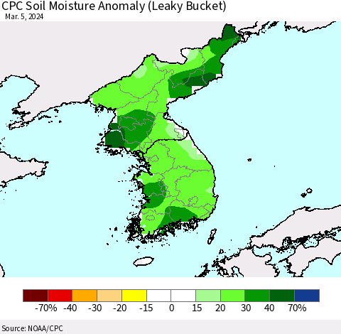 Korea CPC Soil Moisture Anomaly (Leaky Bucket) Thematic Map For 3/1/2024 - 3/5/2024