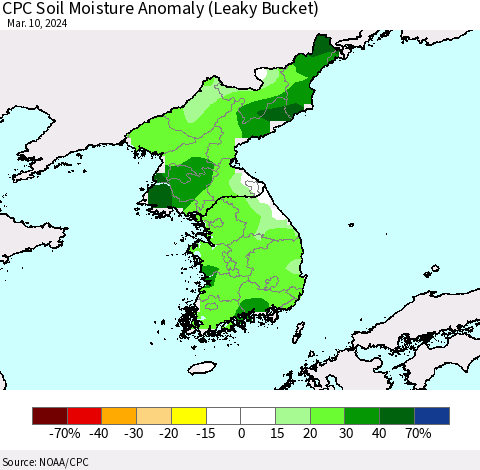 Korea CPC Soil Moisture Anomaly (Leaky Bucket) Thematic Map For 3/6/2024 - 3/10/2024
