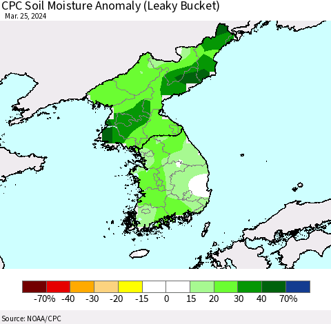 Korea CPC Soil Moisture Anomaly (Leaky Bucket) Thematic Map For 3/21/2024 - 3/25/2024