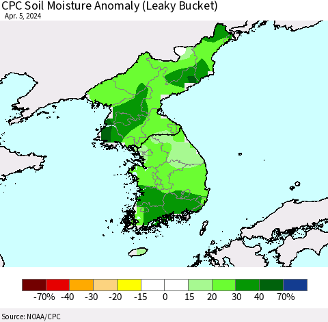 Korea CPC Soil Moisture Anomaly (Leaky Bucket) Thematic Map For 4/1/2024 - 4/5/2024