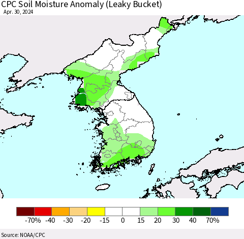 Korea CPC Soil Moisture Anomaly (Leaky Bucket) Thematic Map For 4/26/2024 - 4/30/2024