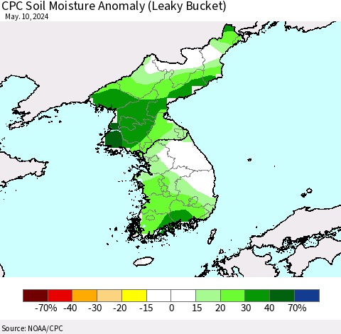 Korea CPC Soil Moisture Anomaly (Leaky Bucket) Thematic Map For 5/6/2024 - 5/10/2024