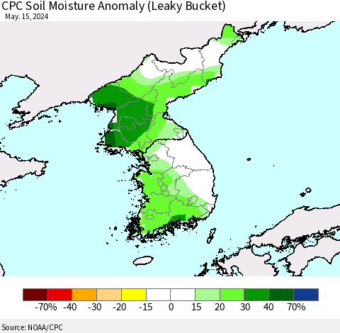 Korea CPC Soil Moisture Anomaly (Leaky Bucket) Thematic Map For 5/11/2024 - 5/15/2024