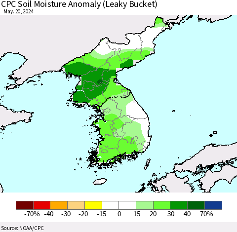 Korea CPC Soil Moisture Anomaly (Leaky Bucket) Thematic Map For 5/16/2024 - 5/20/2024