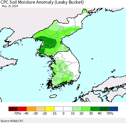 Korea CPC Soil Moisture Anomaly (Leaky Bucket) Thematic Map For 5/21/2024 - 5/25/2024