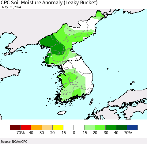 Korea CPC Soil Moisture Anomaly (Leaky Bucket) Thematic Map For 5/26/2024 - 5/31/2024