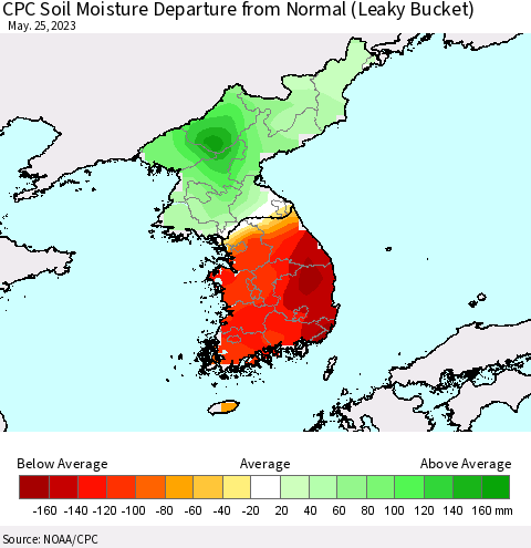 Korea CPC Soil Moisture Anomaly (Leaky Bucket) Thematic Map For 5/21/2023 - 5/25/2023