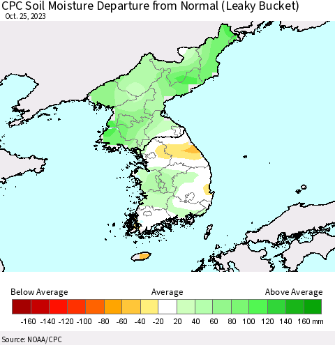 Korea CPC Soil Moisture Anomaly (Leaky Bucket) Thematic Map For 10/21/2023 - 10/25/2023