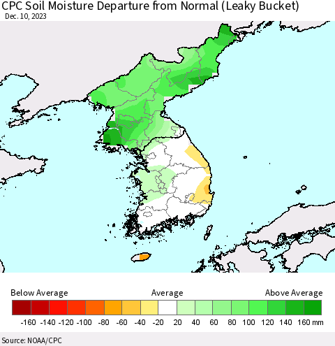 Korea CPC Soil Moisture Departure from Normal (Leaky Bucket) Thematic Map For 12/6/2023 - 12/10/2023