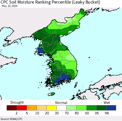 Korea CPC Soil Moisture Ranking Percentile (Leaky Bucket) Thematic Map For 5/6/2024 - 5/10/2024