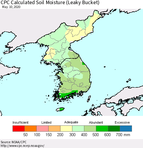Korea CPC Calculated Soil Moisture (Leaky Bucket) Thematic Map For 5/6/2020 - 5/10/2020