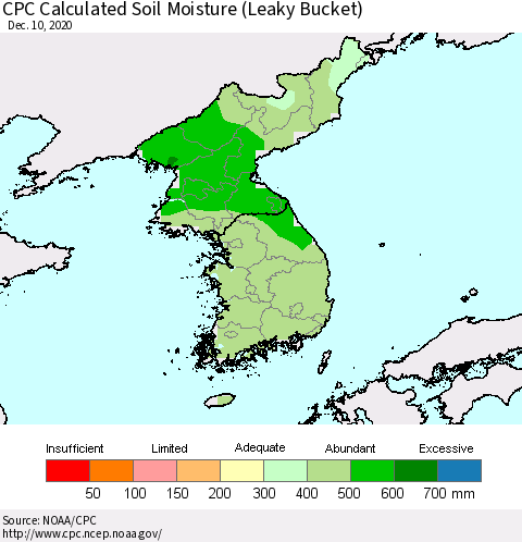 Korea CPC Soil Moisture (Leaky Bucket) Thematic Map For 12/6/2020 - 12/10/2020
